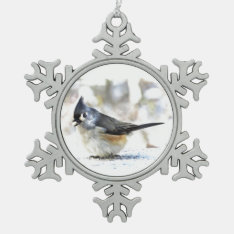 Tufted Titmouse Bird Pewter Snowflake Ornament at Zazzle