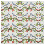 Tufted Titmouse Birds with Berries Fabric