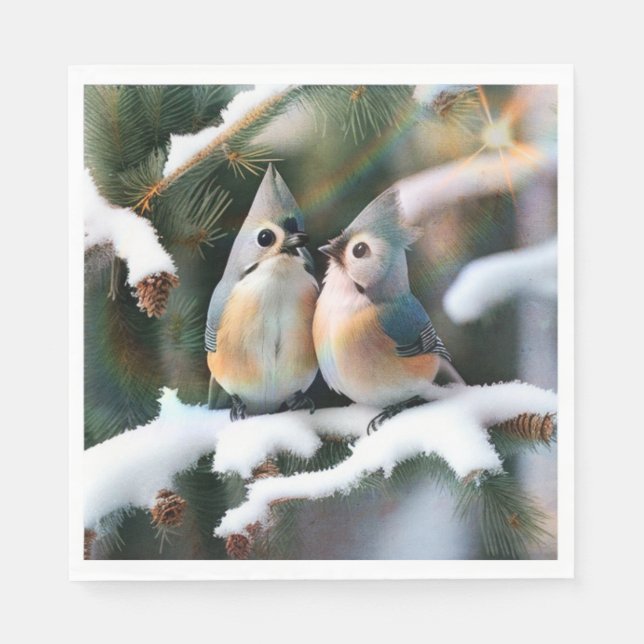 Tufted Titmouse Couple Napkins (Front)