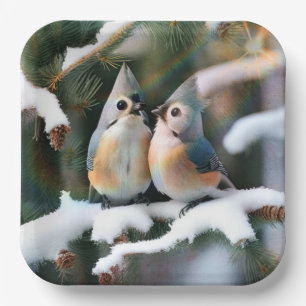 Tufted Titmouse Couple Paper Plates