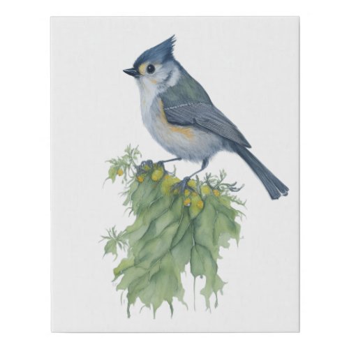 Tufted Titmouse in Watercolor Faux Canvas Print