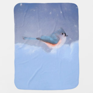 Tufted Titmouse Painting - Cute Original Dog Art Baby Blanket