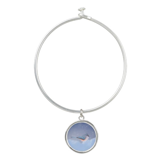 Tufted Titmouse Painting - Cute Original Dog Art Bangle Bracelet (Front)
