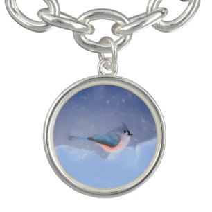 Tufted Titmouse Painting - Cute Original Dog Art Bracelet