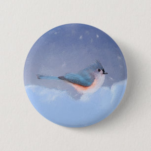 Tufted Titmouse Painting - Cute Original Dog Art Button