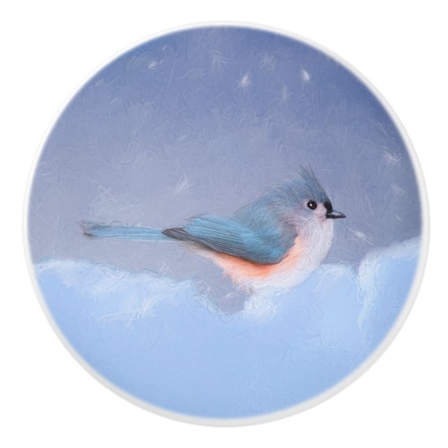 Tufted Titmouse Painting - Cute Original Dog Art Ceramic Knob (Front)