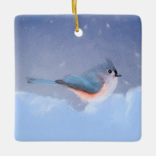 Tufted Titmouse Painting - Cute Original Dog Art Ceramic Ornament