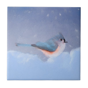 Tufted Titmouse Painting - Cute Original Dog Art Ceramic Tile