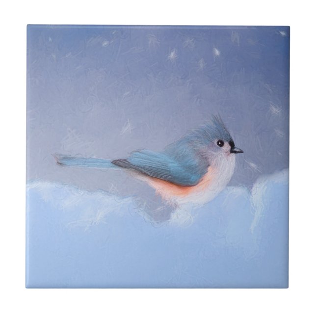Tufted Titmouse Painting - Cute Original Dog Art Ceramic Tile (Front)