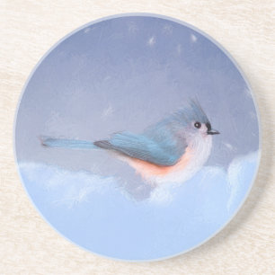 Tufted Titmouse Painting - Cute Original Dog Art Coaster
