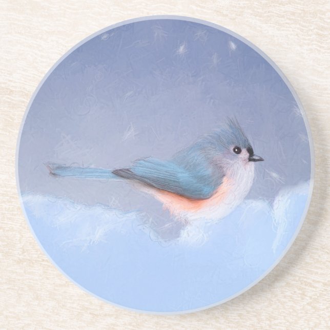 Tufted Titmouse Painting - Cute Original Dog Art Coaster (Front)