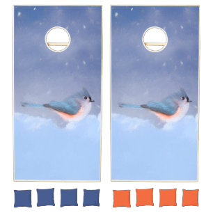 Tufted Titmouse Painting - Cute Original Dog Art Cornhole Set