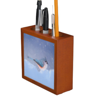 Tufted Titmouse Painting - Cute Original Dog Art Desk Organizer