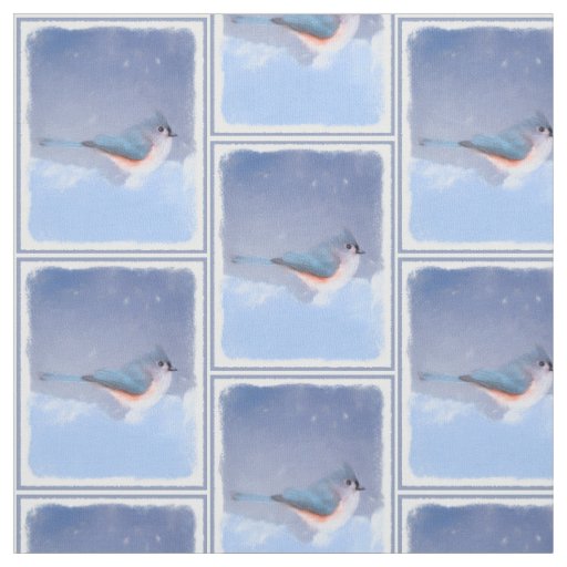 Tufted Titmouse Painting - Cute Original Dog Art Fabric