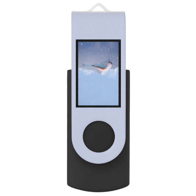Tufted Titmouse Painting - Cute Original Dog Art Flash Drive (Back (Vertical))