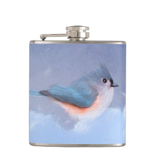 Tufted Titmouse Painting - Cute Original Dog Art Flask