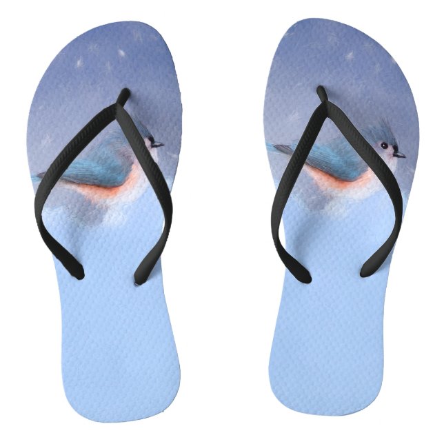 Tufted Titmouse Painting - Cute Original Dog Art Flip Flops (Footbed)