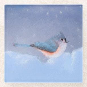 Tufted Titmouse Painting - Cute Original Dog Art Glass Coaster