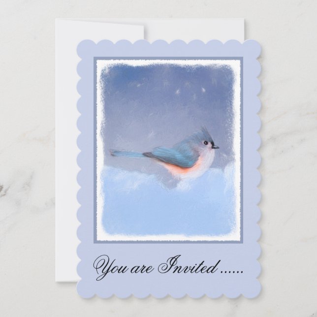Tufted Titmouse Painting - Cute Original Dog Art Invitation (Front)