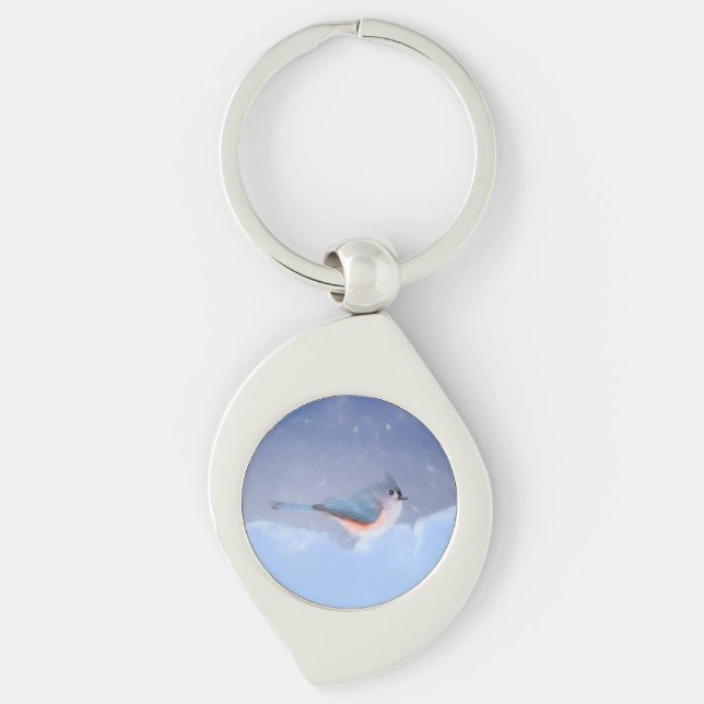 Tufted Titmouse Painting - Cute Original Dog Art Keychain (Front)