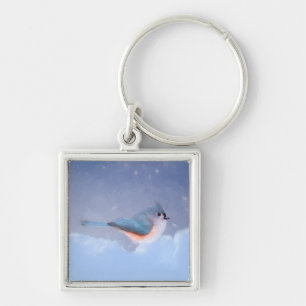 Tufted Titmouse Painting - Cute Original Dog Art Keychain