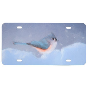 Tufted Titmouse Painting - Cute Original Dog Art License Plate