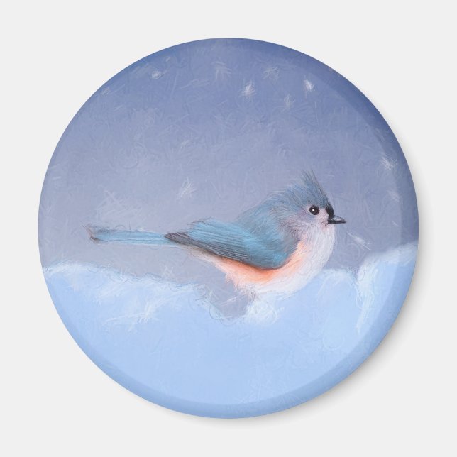Tufted Titmouse Painting - Cute Original Dog Art Magnet (Front)