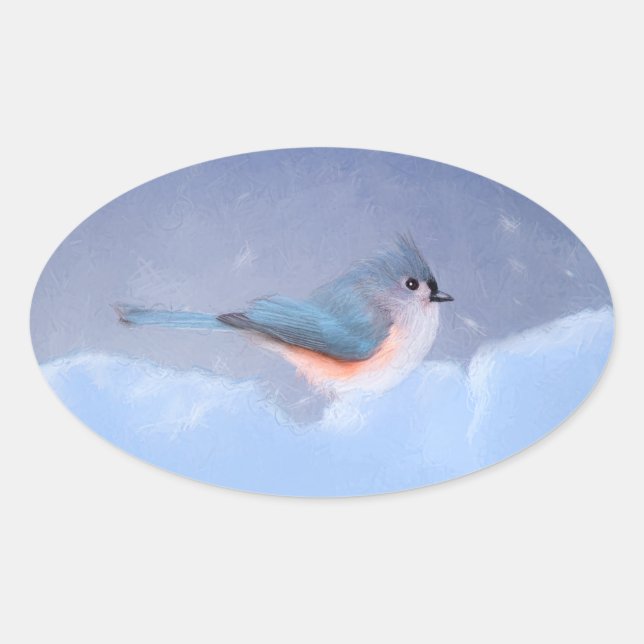 Tufted Titmouse Painting - Cute Original Dog Art Oval Sticker (Front)