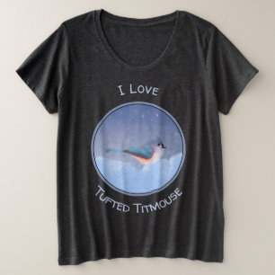 Tufted Titmouse Painting - Cute Original Dog Art Plus Size T-Shirt