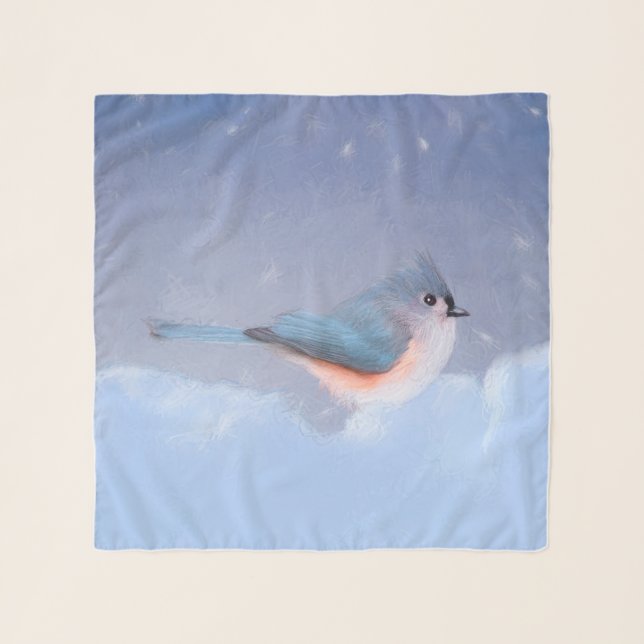 Tufted Titmouse Painting - Cute Original Dog Art Scarf (Front (Horizontal))