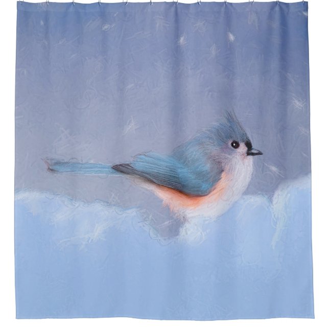 Tufted Titmouse Painting - Cute Original Dog Art Shower Curtain (Front)