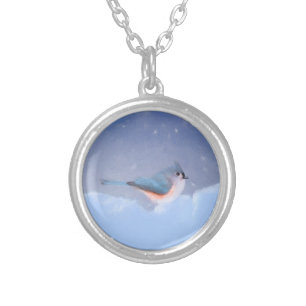 Tufted Titmouse Painting - Cute Original Dog Art Silver Plated Necklace