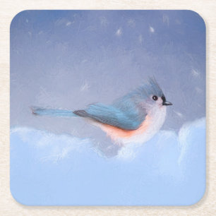 Tufted Titmouse Painting - Cute Original Dog Art Square Paper Coaster