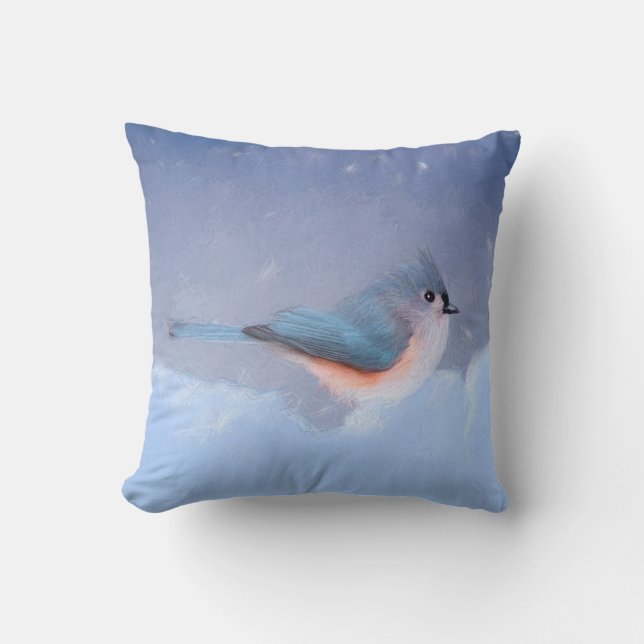 Tufted Titmouse Painting - Cute Original Dog Art Throw Pillow (Front)