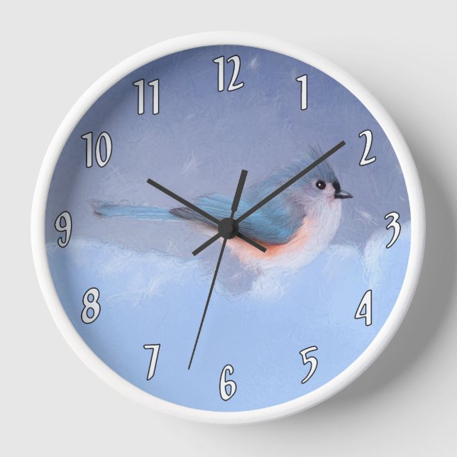 Tufted Titmouse Painting - Original Wild Bird Art Clock (Front)