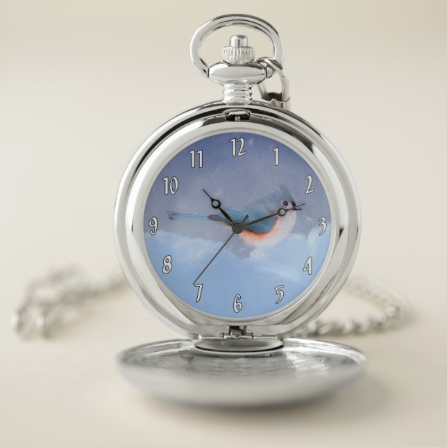 Tufted Titmouse Painting - Original Wild Bird Art Pocket Watch (Inside)