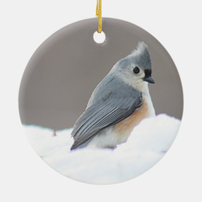 Tufted titmouse photo ceramic ornament (Back)