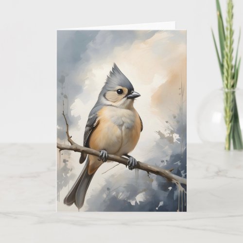 Tufted Titmouse Resting on Tree Branch Blank Card
