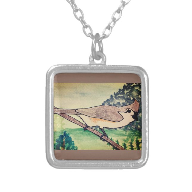 Tufted Titmouse  Silver Plated Necklace (Front)