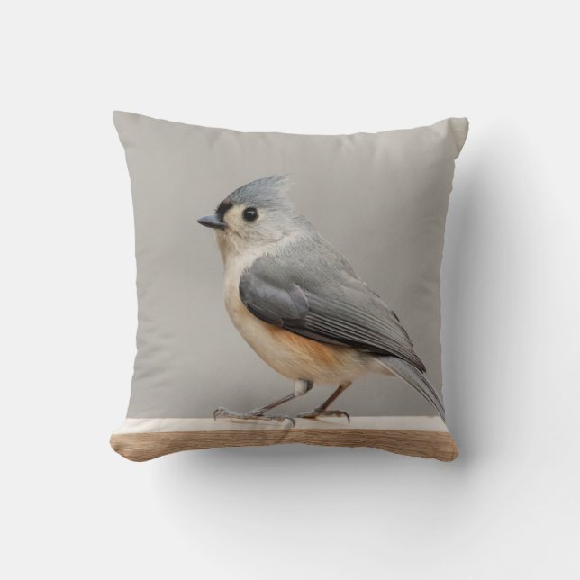 Tufted Titmouse Throw Pillow (Front)