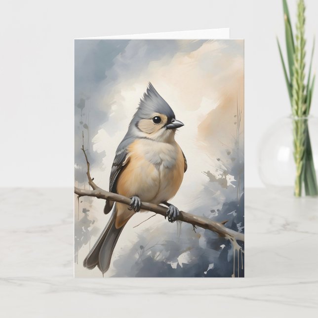 Tufted Titmouse Watercolor Nature Bird Blank Card (Front)