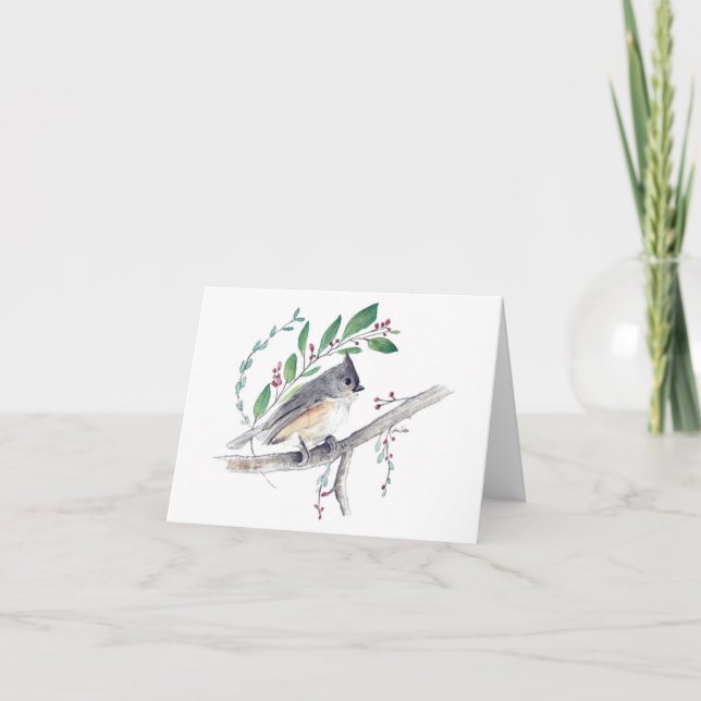 Tufted Titmouse Watercolor Note Card (Front)