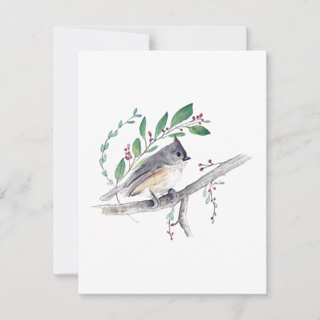 Tufted Titmouse Watercolor Note Card (Front)