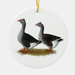 Tufted Toulouse Geese Ceramic Ornament