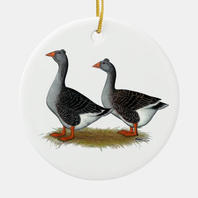 Tufted Toulouse Geese Ceramic Ornament (Front)