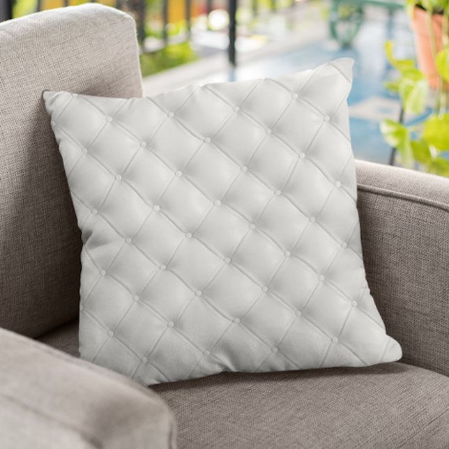 Tufted White Faux Leather Pattern Throw Pillow (Creator Uploaded)