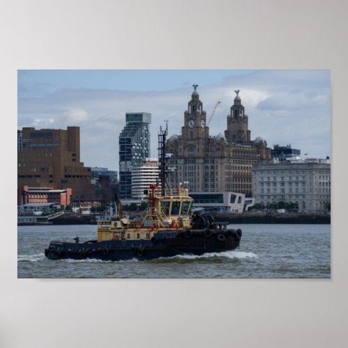 Tug Boat And Liver Building Poster