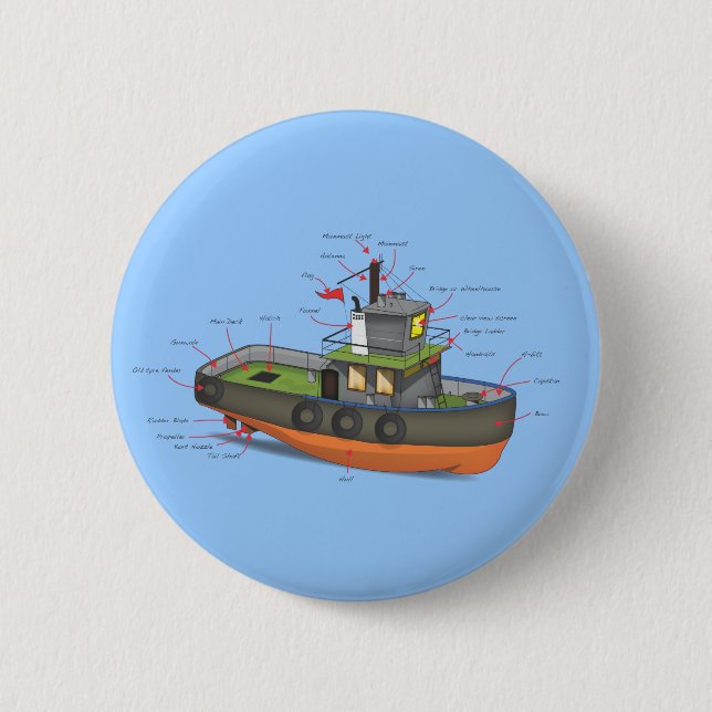 Tug Boat Pinback Button (Front)