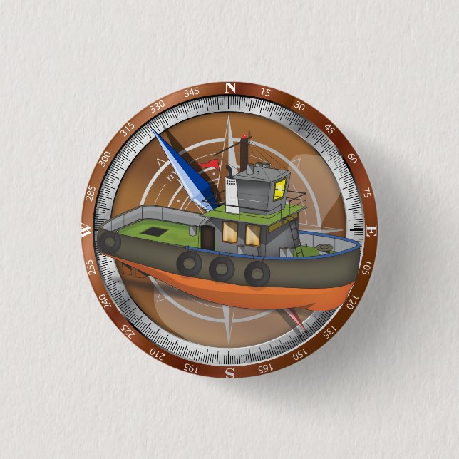 Tug Boat Pinback Button (Front)