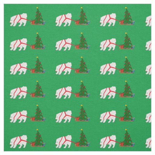 Tug the Samoyed pulling Christmas Tree Fabric